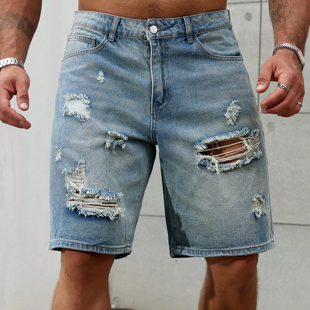 Brand Of Streetwear - Jeans corti strappati da uomo di